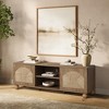 LuxenHome Natural Oak Finish Engineered Wood TV Console, Pine Round Ball Legs, Functional Storage Brown - 2 of 4