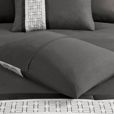 California King Dark Grey Microfiber Embroidered Comforter Set