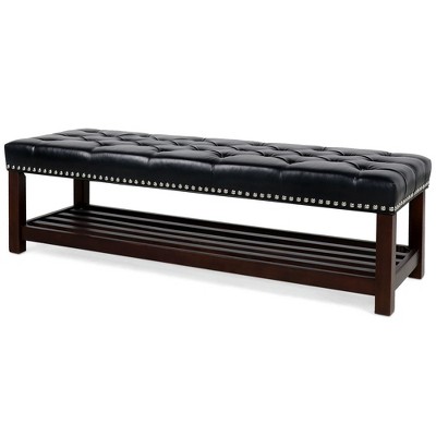 NicBex Modern 60" Bedroom Bench Leather Accent Stool with Button Tufted and Open Shelf for Entryway and Living Room