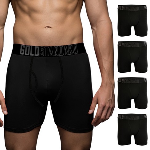Gold Standard Mens 4-Pack Performance Boxer Briefs Athletic Underwear Black  M