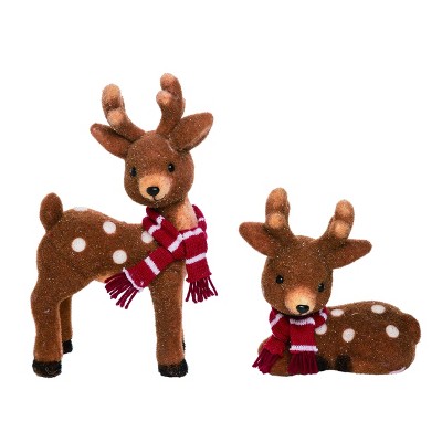 Transpac Foam 12 in. Brown Christmas Retro Deer Set of 2