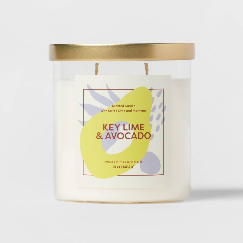 15oz Glass Jar Avocado Graphic Label Key Lime and Avocado Candle Lime Green - Opalhouse&#8482;, 1 of 5