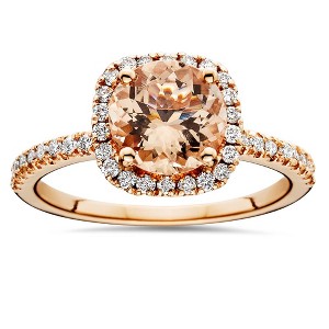 Pompeii3 1 1/4 CT Morganite & Diamond Cushion Halo Engagement Ring 14K Rose Gold - 1 of 2