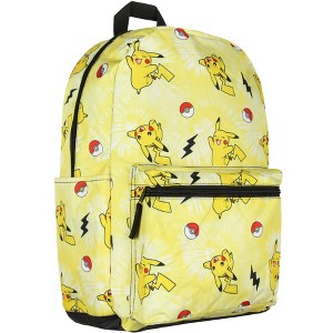 Pokemon Pikachu Pokeball Tie Dye 17" Travel Laptop Backpack Yellow - 1 of 4