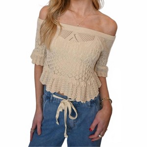 Women's Babydoll Off The Shoulder Top - Fate - 1 of 2