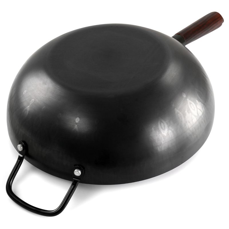 Spice by Tia Mowry 12in Carbon Steel Wok with Wooden Handle in Black, 3 of 8