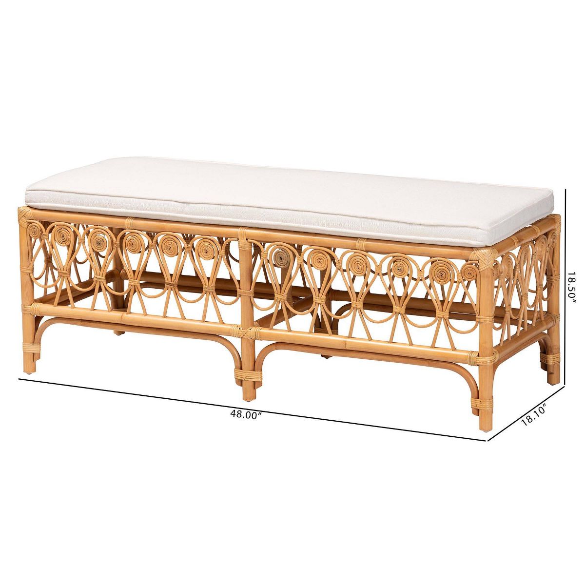 bali & pari Ibiza Rattan Bench White/Light Honey: Handcrafted, Plush Cushion, No Assembly Required - thumbnail 8