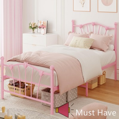 Twin Size Heart Shaped Metal Bed Frame with Headboard and Footboard, Platform Bed Frame with Noise-Free and 11.5" Underbed Storage,No Box Spring