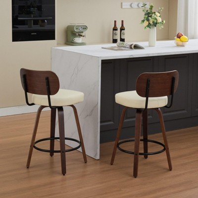 INFURNIC Counter and Bar Stools Swivel Upholstered Faux Leather Barstools with Bentwood Back for Kitchen, Beige, 22.04"*16.93"*35.43"
