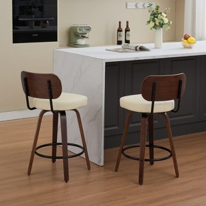 INFURNIC Counter and Bar Stools Swivel Upholstered Faux Leather Barstools with Bentwood Back for Kitchen, Beige, 22.04"*16.93"*35.43" - 1 of 4