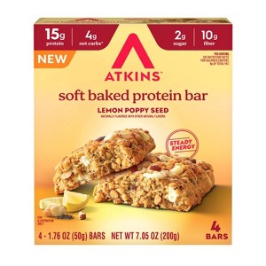 Atkins High Protein Soft Baked Lemon Poppy Seed Protein Bars - 7.05oz/4pk - 15gms Protein - 1 of 4