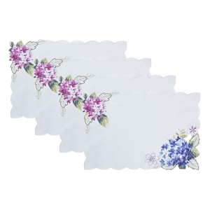 Spring Hydrangea Floral Cutwork Placemats, Set of 4 - Multicolor - 13x19 - Elrene Home Fashions - 1 of 4