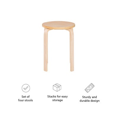 Set of 4 Natural Finish Bentwood Stackable Stools