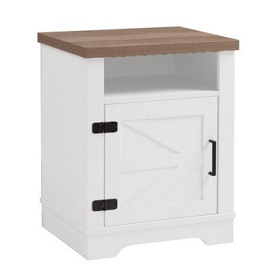 JUJABU Modern Farmhouse Nightstand with Barn Door and Spacious Storage