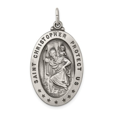 Black Bow Jewelry Sterling Silver Antiqued St. Christopher Medal Pendant, 20 x 37mm