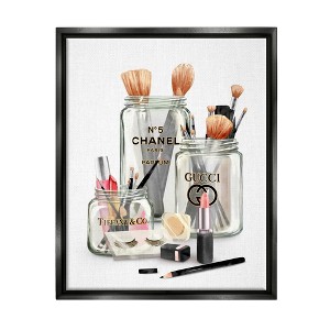 Stupell Industries Fashion Brand Makeup In Mason Jars Glam Design Black Floater Framed Canvas Wall Art, 24 x 30 - 1 of 4