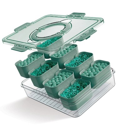 LunaLulinlk 8-compartment tray with lid, portable snack tray with handles and plates, green