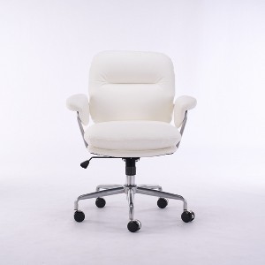 TinyHomie Ergonomic White Leather Office Chair with 360 Swivel, Adjustable Height, Reclining Backrest, Breathable Seat, Easy Assembly - 1 of 4