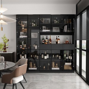 Famapy Black 78.7"W Large Combo Storage Cabinet Spacious Pantry With Light Modular Display Cabinet - 1 of 4