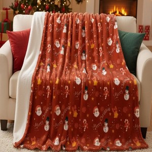 Lomsoe Christmas Throw Blankets Snowmen, Hearts, Santa, Snowflakes, Xmas Tree Soft Cozy Christmas Plush Flannel Blanket for Sofa, Christmas Gift. - 1 of 4