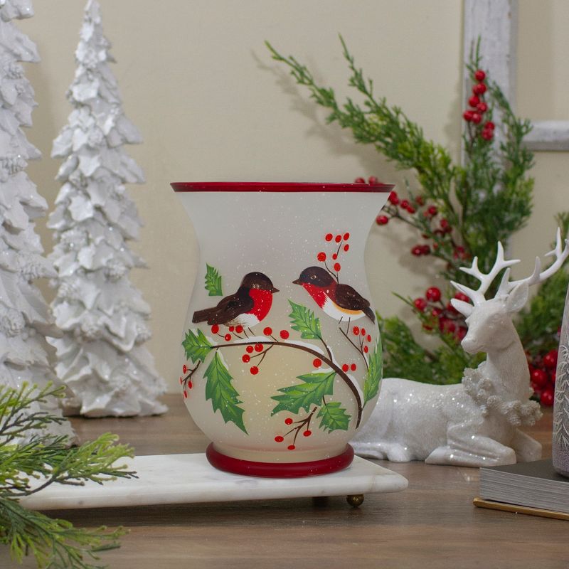 Northlight 8" Hand Painted Finches and Pine Glass Christmas Candle Holder, 2 of 6
