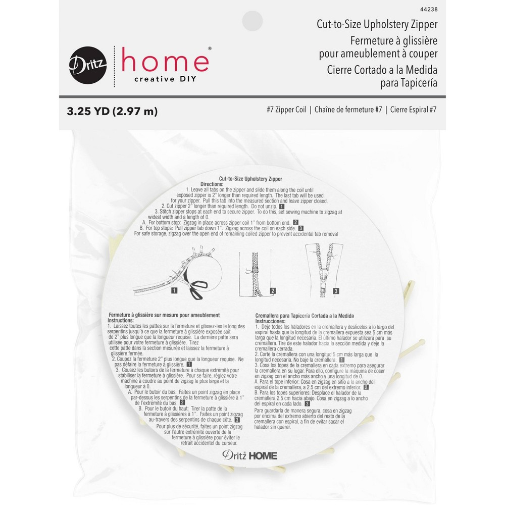 Dritz Home 3-1/4-yd Cut-To-Size Upholstery Zipper Cream
