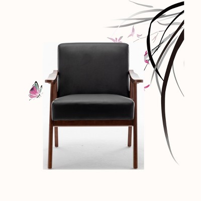 VYNXARIA Accent Chair in Black PU/PVC with Solid Wood Frame for Mid-Century Modern Style