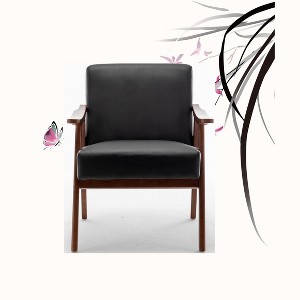 VYNXARIA Accent Chair in Black PU/PVC with Solid Wood Frame for Mid-Century Modern Style - 1 of 4