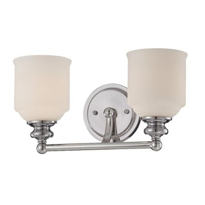 Polished Chrome 2-Light Vanity with White Opal Glass Shades