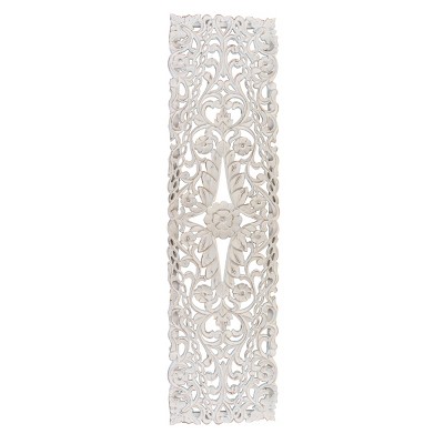 GlasFlength Wall Art Floral Vine Panel Decorative Wall Sculpture Rustic Wall Art Decoration for Living Room, White, 15.7"*1.4"*59.8"