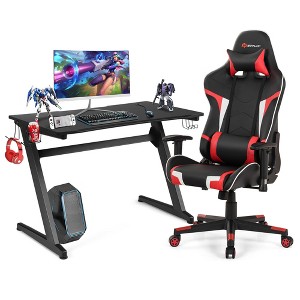 Costway Z-Shaped Racing Style Desk &  Massage Gaming Chair Set for Home Office - 1 of 4