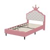 Twin Size PU Leather Princess Bed with Tufted Crown Headboard and Platform Frame for Girls Bedroom Setup-Cuddlewood - 3 of 4