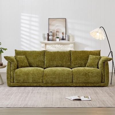 TIRAMISUBEST 3-Seater Large Loveseat Sofa with Soft Armrests, Contemporary Linen Couch with 2 Pillows
