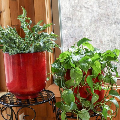 Vivian Ruby Glaze 11" Metal Indoor/Outdoor Planter Set