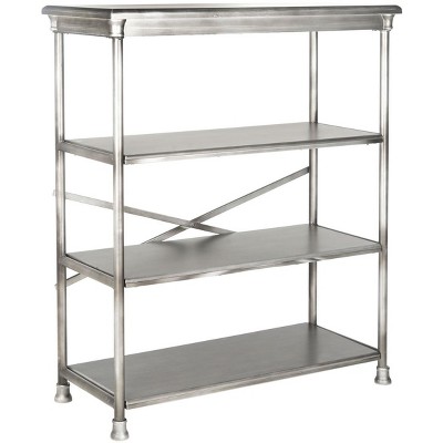 Jamison Transitional Dark Silver Wood & Iron Large Etagere Bookcase
