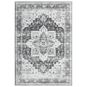 Washable Vintage Rug Non Slip Low Pile Rug Soft Retro Medallion Distressed Throw Floor Cover Foldable Indoor Carpet for Living Room Bedroom Playroom - 1 of 4