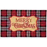 Northlight Red and Black Plaid "Merry Christmas" Rectangular Doormat 18" x 30"