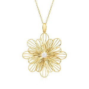 Ross-Simons Italian 18kt Gold Over Sterling Daisy Pendant Necklace With 5-6mm Cultured Pearl Size 18 - 1 of 4