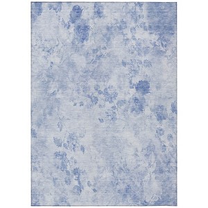 Sky Blue And Denim Blue Floral Washable Indoor Outdoor Area Rug - 1 of 4