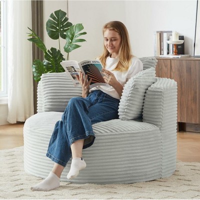 Dolonm Compressible Corduroy Round Chair with Padded Backrest,for Living Room, Office, and Apartment (No Swivel)