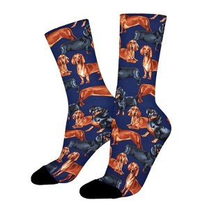 Blue Dachshund Dog Women Printed Crew Socks Funny Funky Socks Soft Polyester Novelty Gifts for Artists Men - 1 of 1