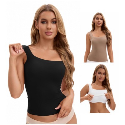 INSPIRE CHIC Women's 3 Packs U Back Tanks with Built-In Bra Silky No Show Basic Camisoles