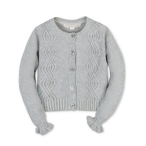 Hope & Henry Girls' Organic Cropped Ruffle Cuff Cable Sweater Cardigan, Kids - 1 of 4