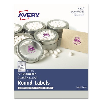 Avery Printable Self-Adhesive Permanent 3/4" Round ID Labels 3/4"dia. Clear 400/Pk 4222