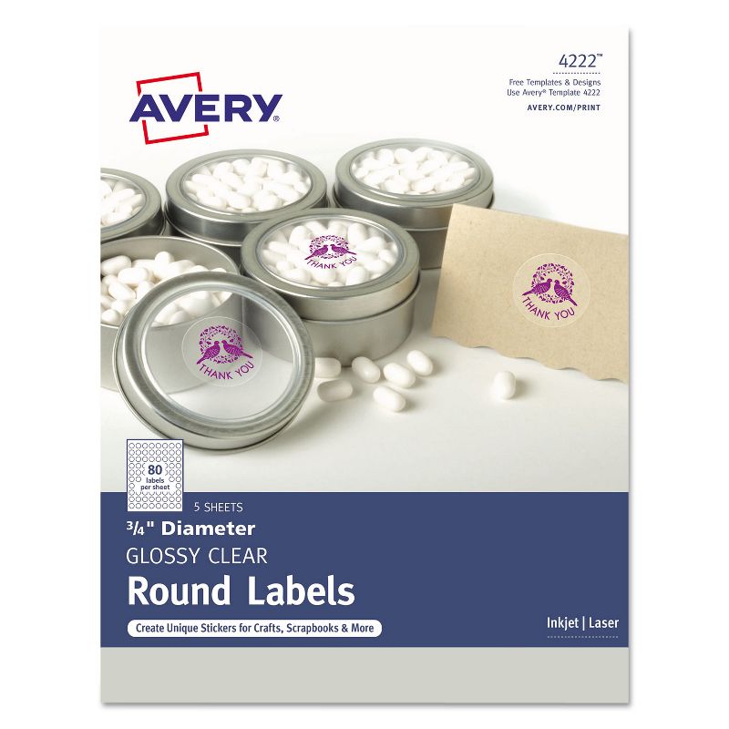Avery Printable Self-Adhesive Permanent 3/4" Round ID Labels 3/4"dia. Clear 400/Pk 4222, 1 of 9
