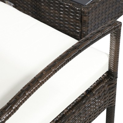 Boho Chic Dark Brown Wicker 4-Piece Outdoor Conversation Set with Cream Cushions