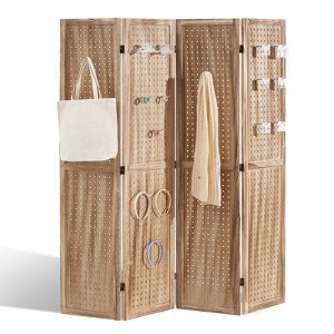 VEVOR Wood Room Divider, 4 Panel Wood Folding Privacy Screen, 66.9 Inches Tall Indoor Carved Partition Divider, Portable Decoration Screen - 1 of 4