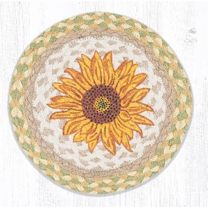 Earth Rugs Round Trivet – Sunflower Printed Braided Jute, 10"x10", Rustic Floral Farmhouse Accent - 1 of 3
