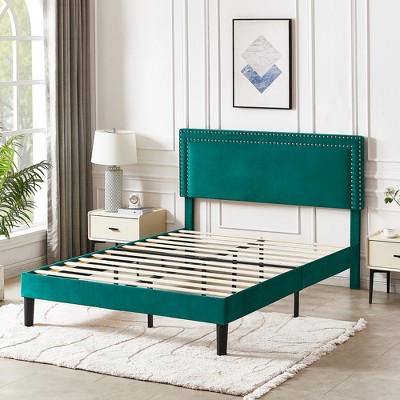 VECELO Upholstered Bed with Adjustable Headboard, Bed Frame