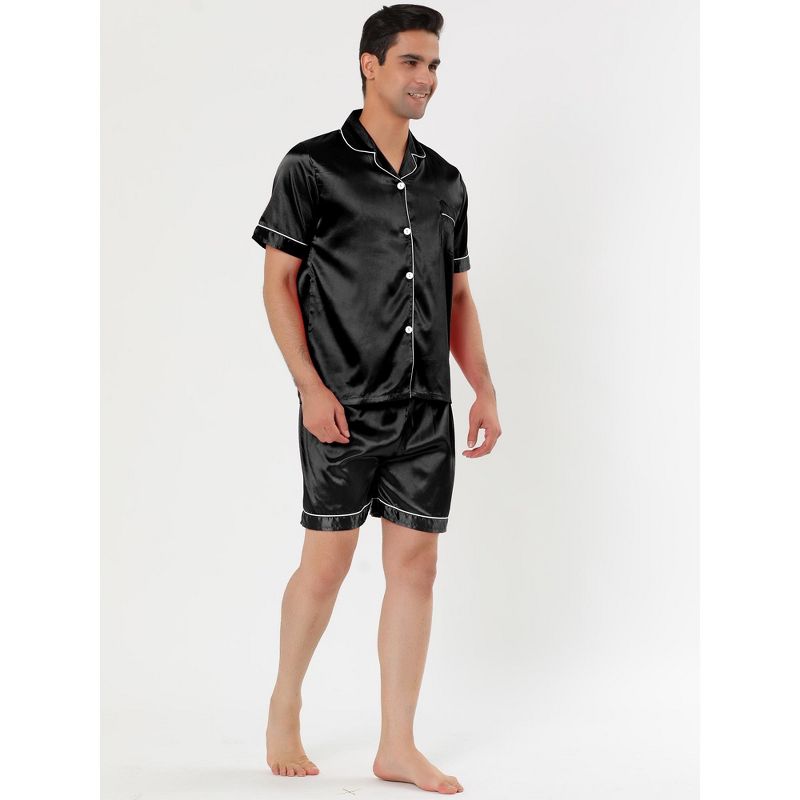 Lars Amadeus Men's Short Sleeve Top and Pants Summer Satin Pajama Sets, 2 of 5